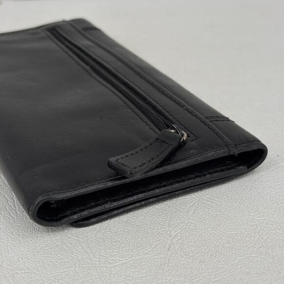 Wilsons Leather Bifold Checkbook Wallet Black Snap Close Credit Card ID - Picture 10 of 16